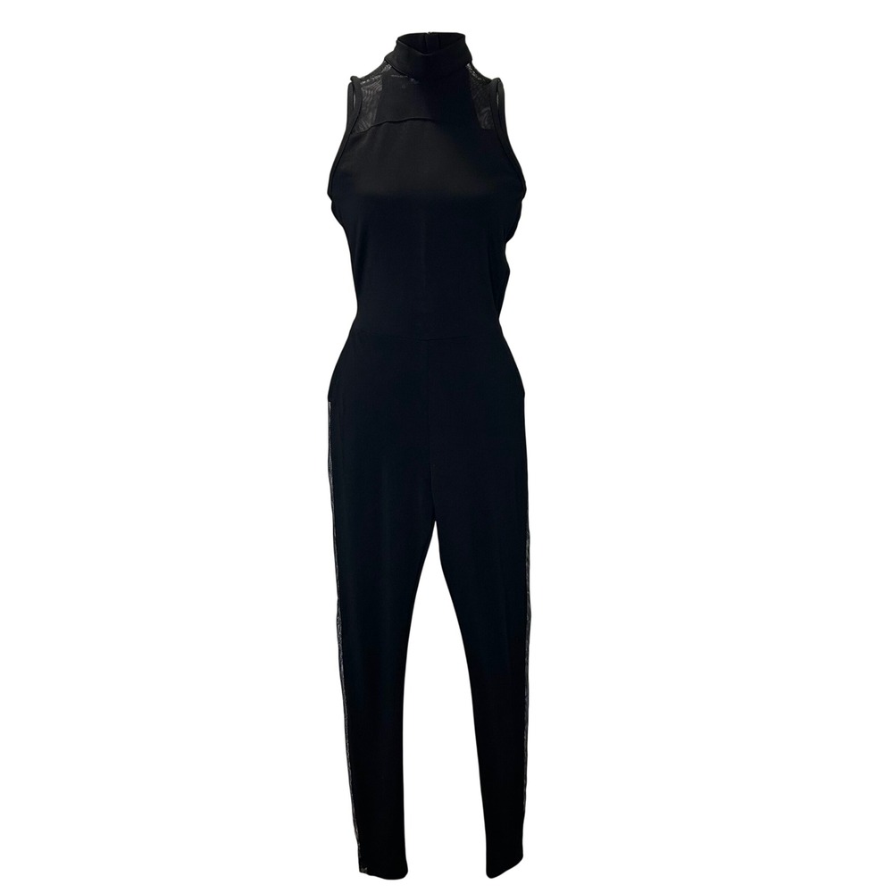 MANIERE DE VOIR Black Mesh Mock Neck Sleeveless Jumpsuit XS